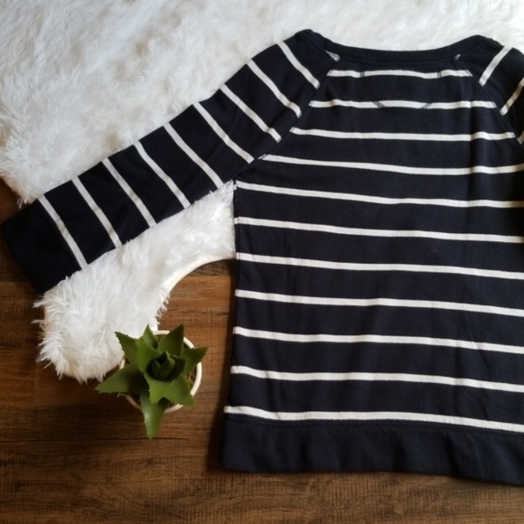 Merona Navy Blue White Striped Sweater Top Casual - Picture 6 of 8